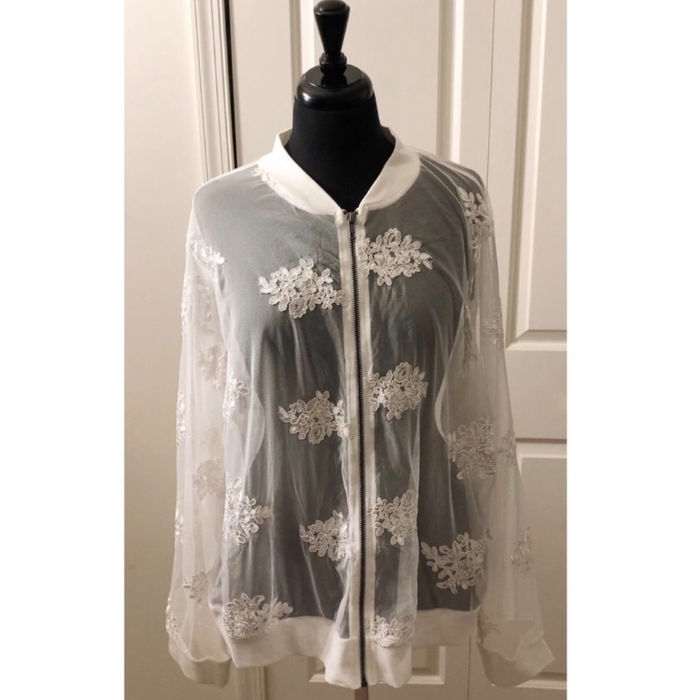 2X EMBROIDERED MESH PLUS SIZE BOMBER JACKET NWOT - Picture 5 of 5
